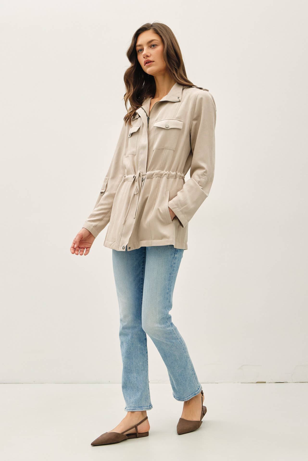 CINCHED WAIST SAFARI CARGO UTILITY JACKET
