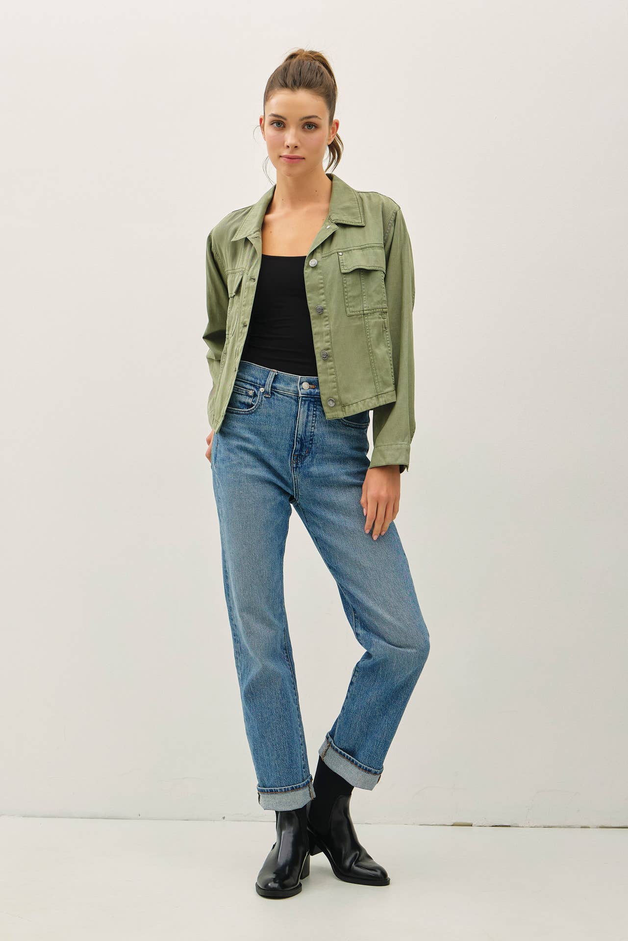 TENCEL BLEND BOXY CROPPED SHACKET