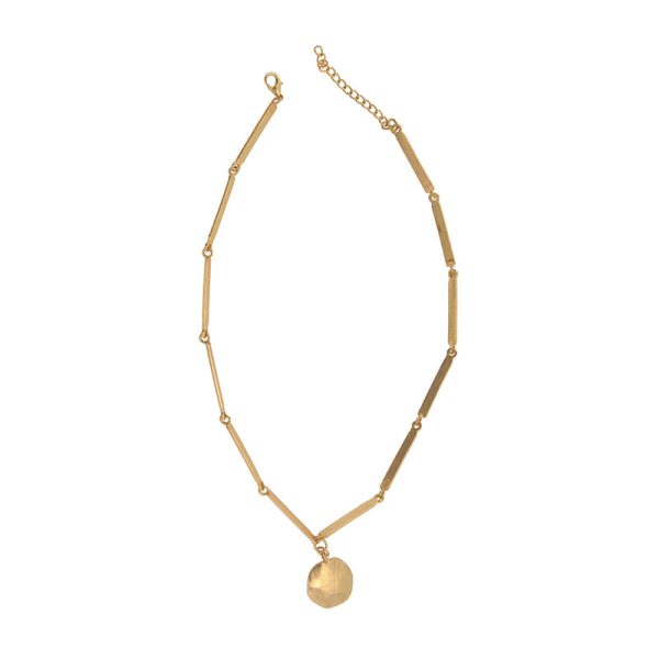 Joy Susan Gold Bar Chain and Hammered Pendant Necklace