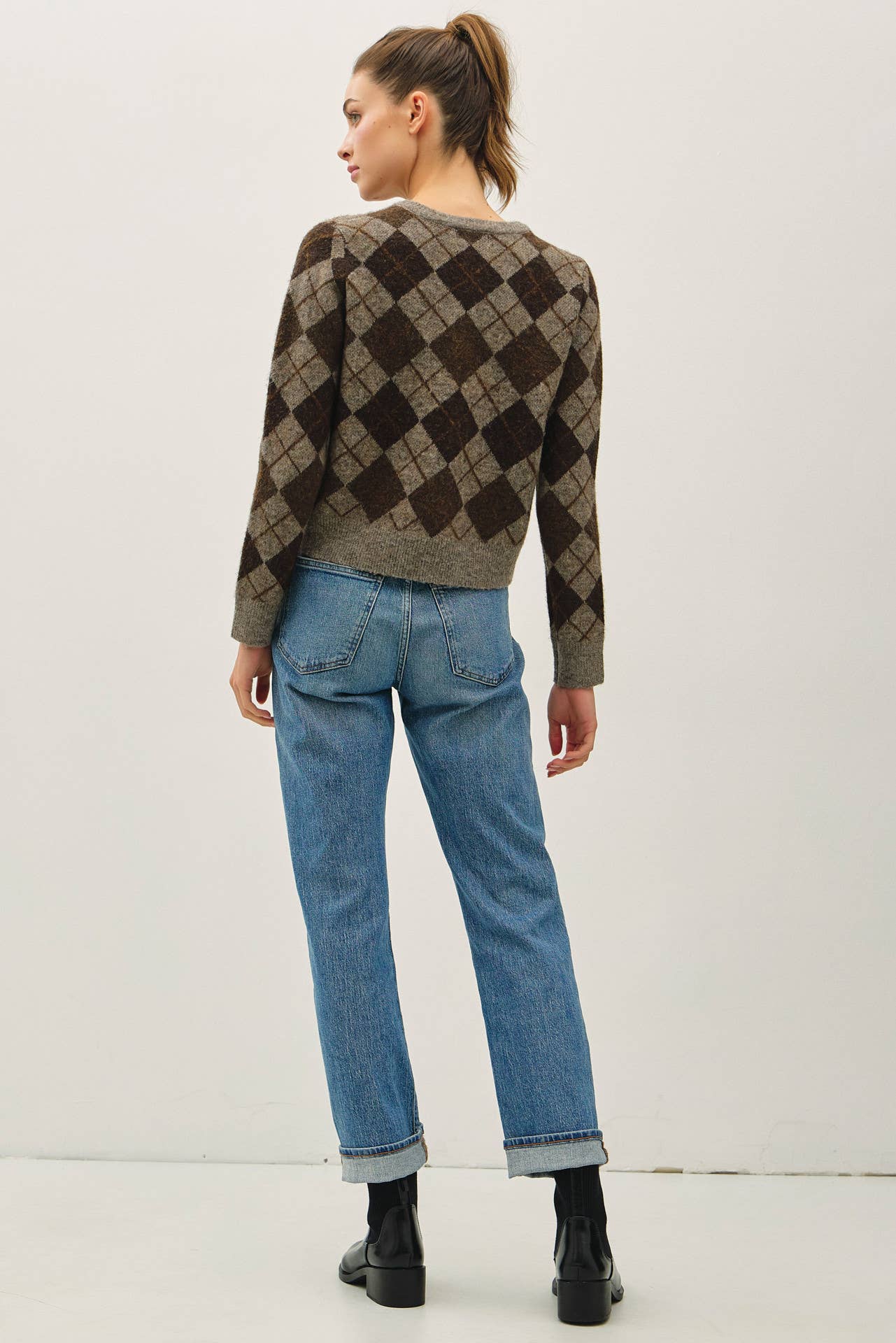 WOOL BLEND ARGYLE CARDIGAN