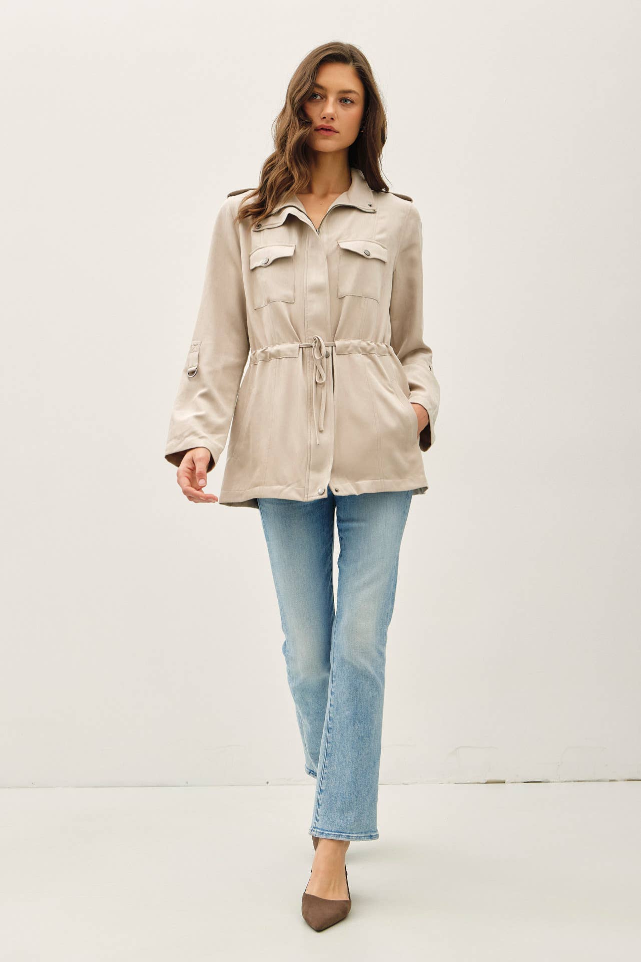 CINCHED WAIST SAFARI CARGO UTILITY JACKET