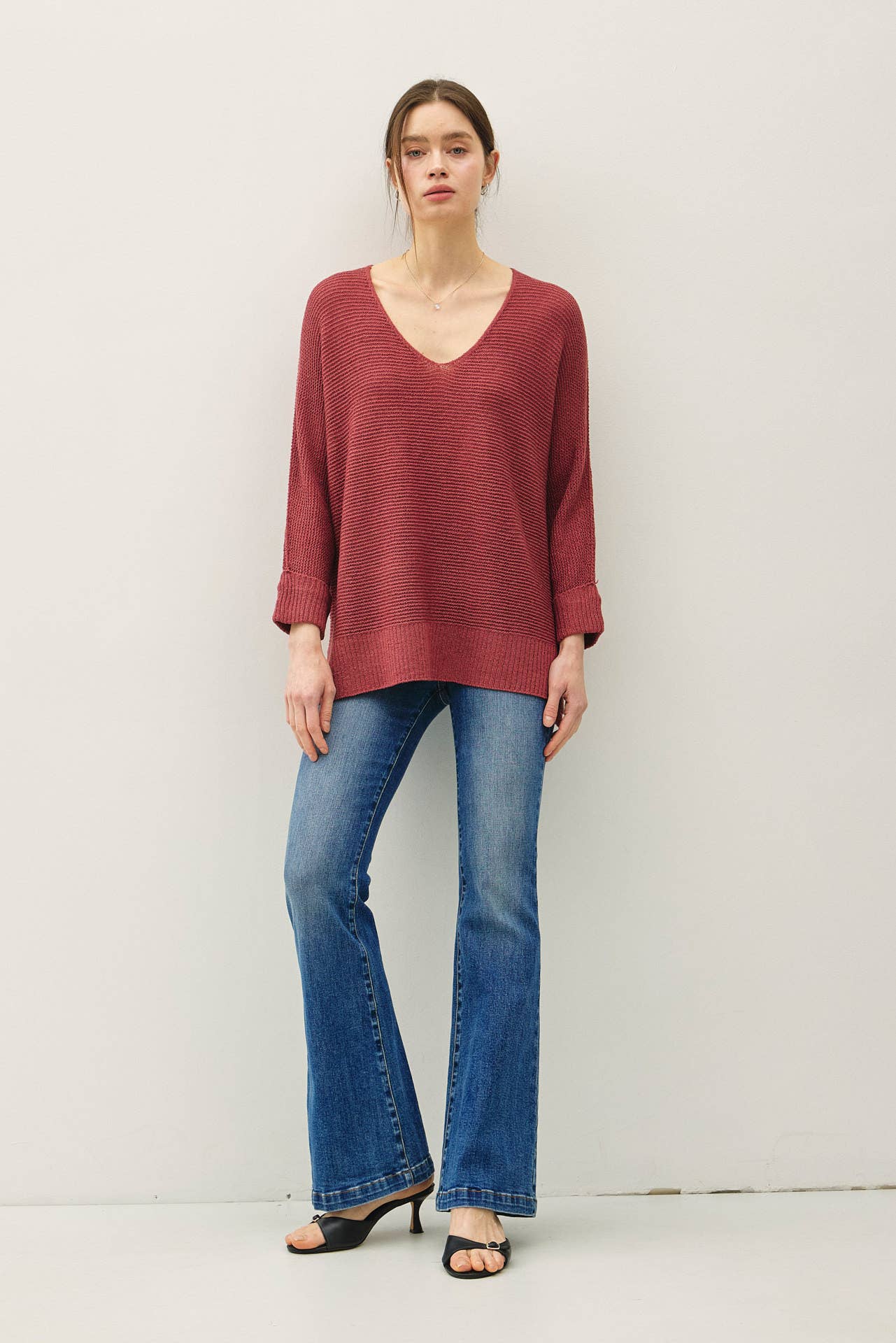 V-NECK DOLMAN SLEEVE SWEATER, 3 colors