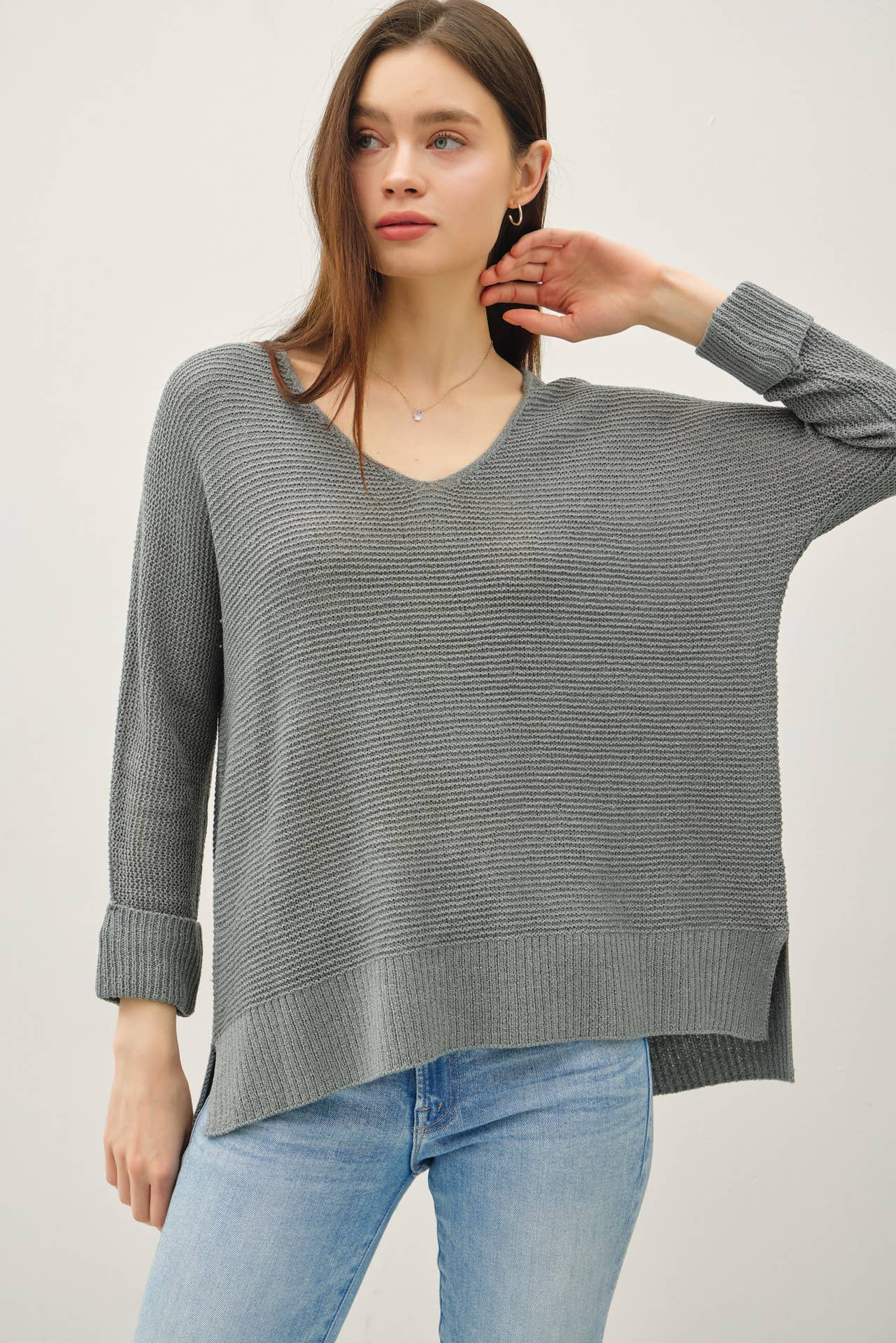 V-NECK DOLMAN SLEEVE SWEATER, 3 colors