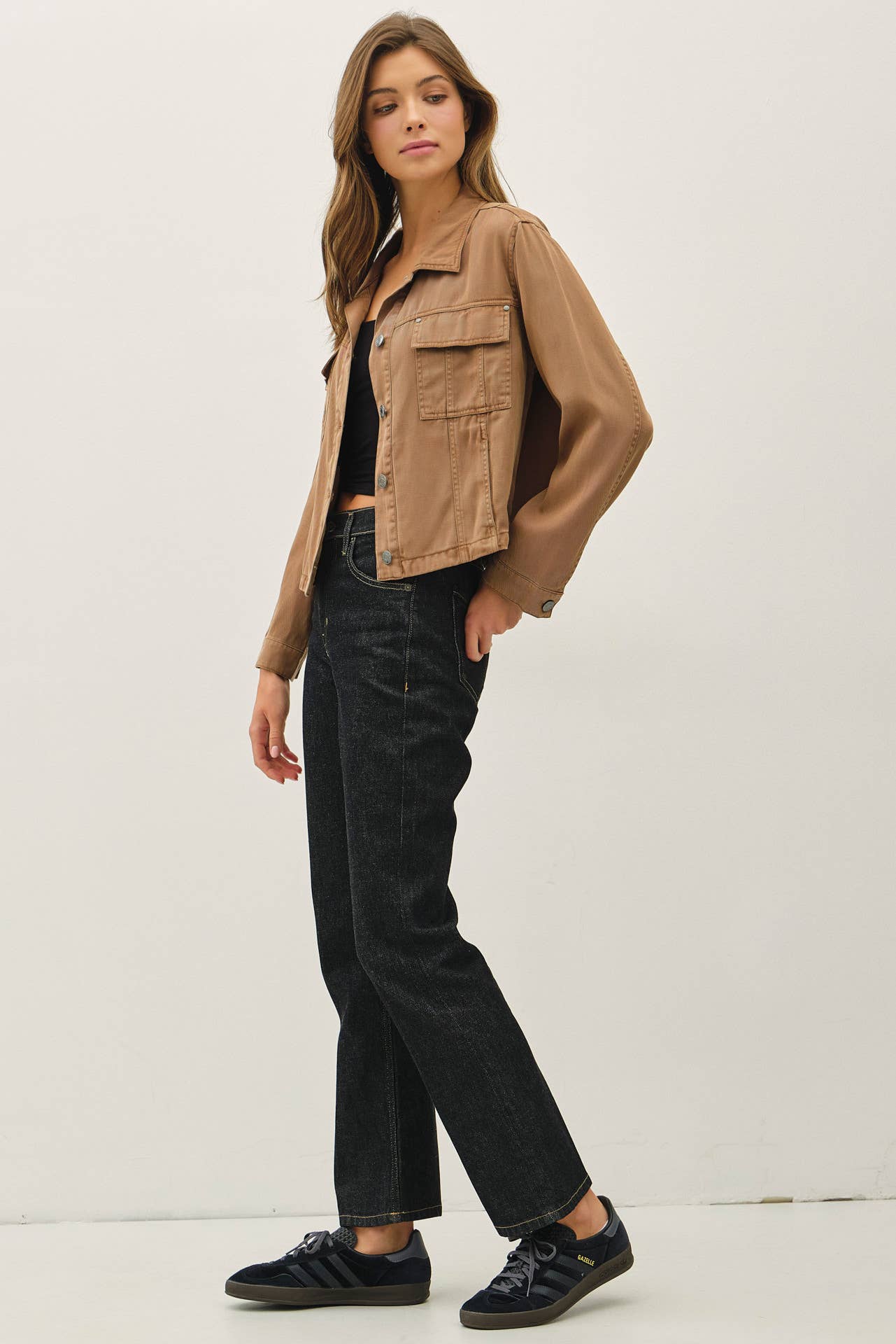 TENCEL BLEND BOXY CROPPED SHACKET