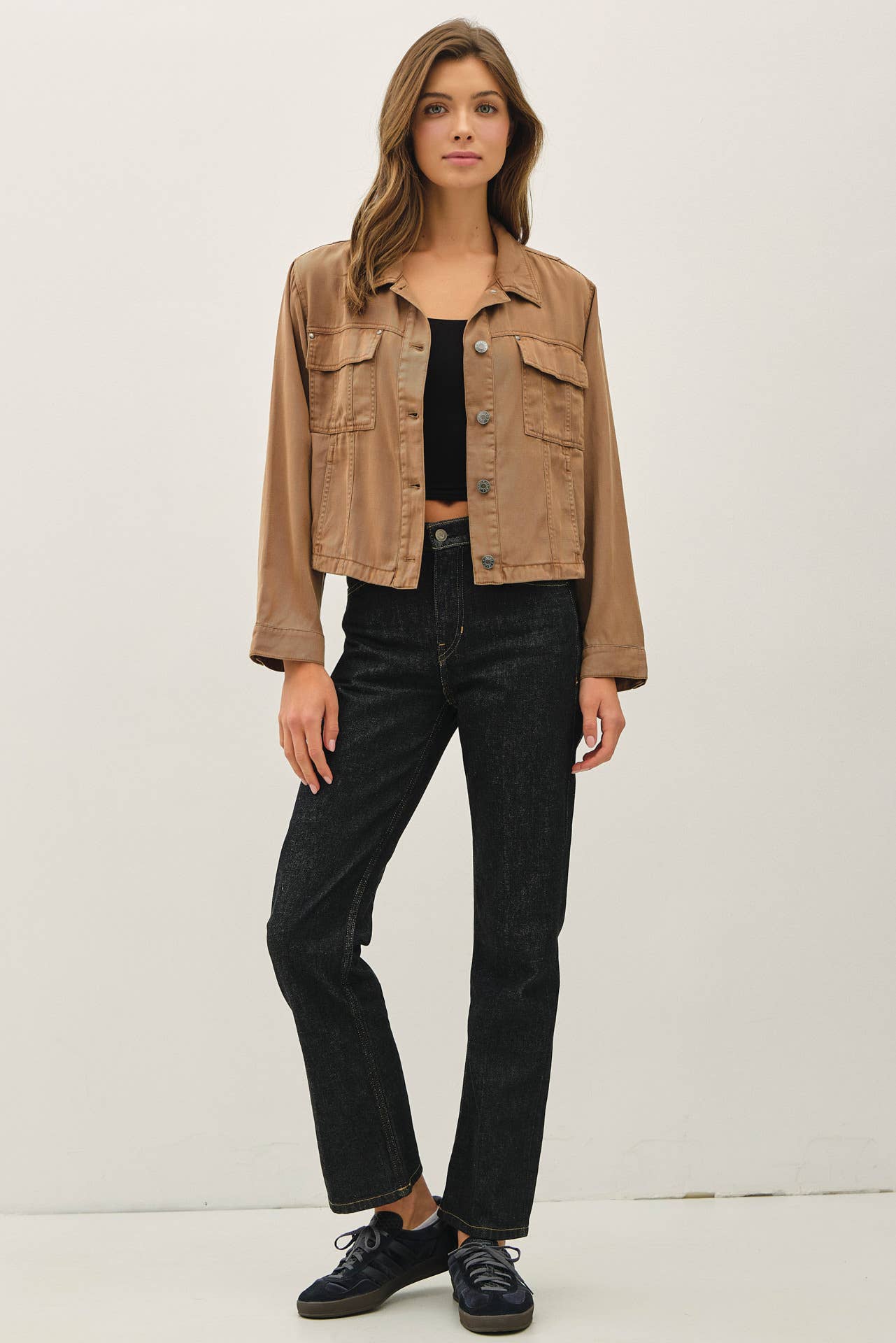 TENCEL BLEND BOXY CROPPED SHACKET