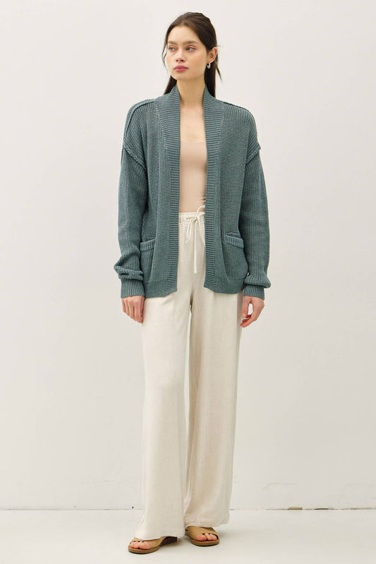 CHUNKY RIBBED KNIT RAW SEAM CARDIGAN