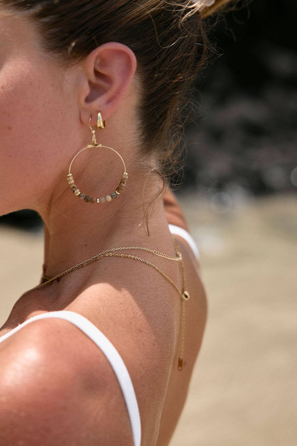 Gypsy Sunrise Gold Plated Hoop and Genuine Gemstone Earrings