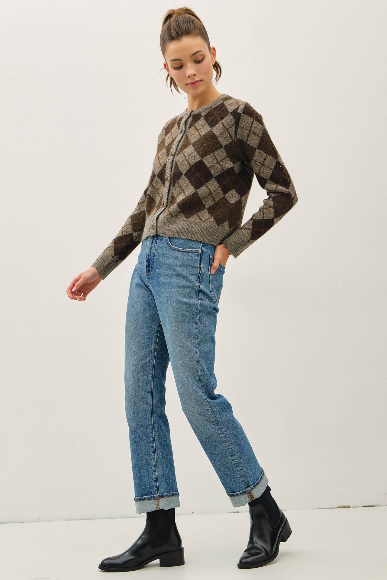 WOOL BLEND ARGYLE CARDIGAN