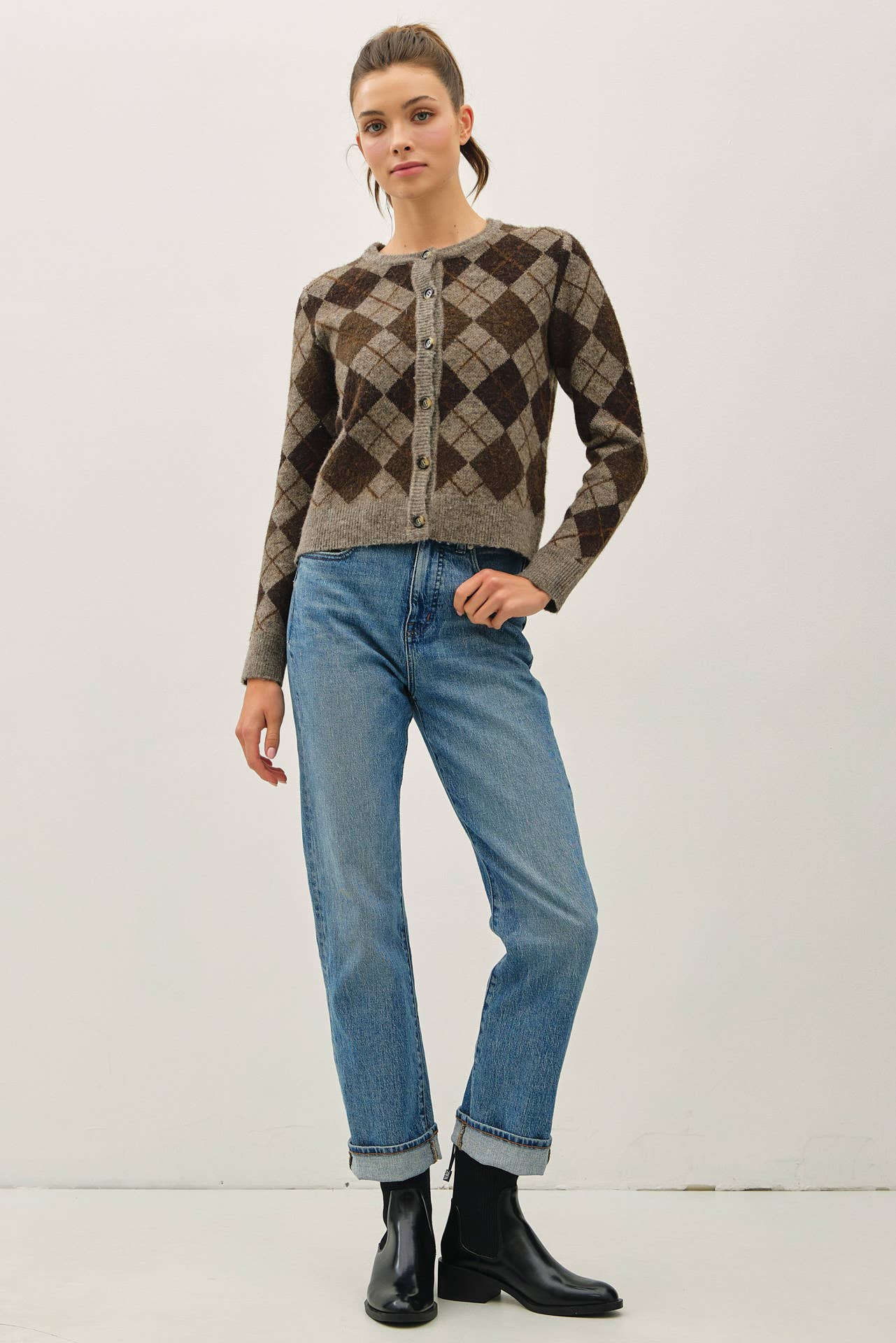 WOOL BLEND ARGYLE CARDIGAN