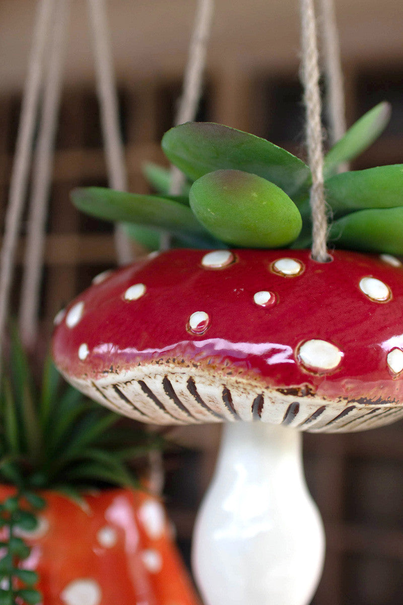 Hanging Ceramic Toadstool Planters, 2 styles