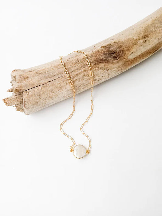 Virtue Pearl Bezel Paperclip Necklace