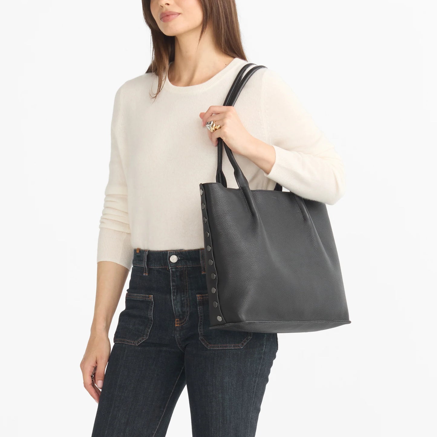 Hammitt Oliver Zip Black Leather Handbag in Black/Gunmetal