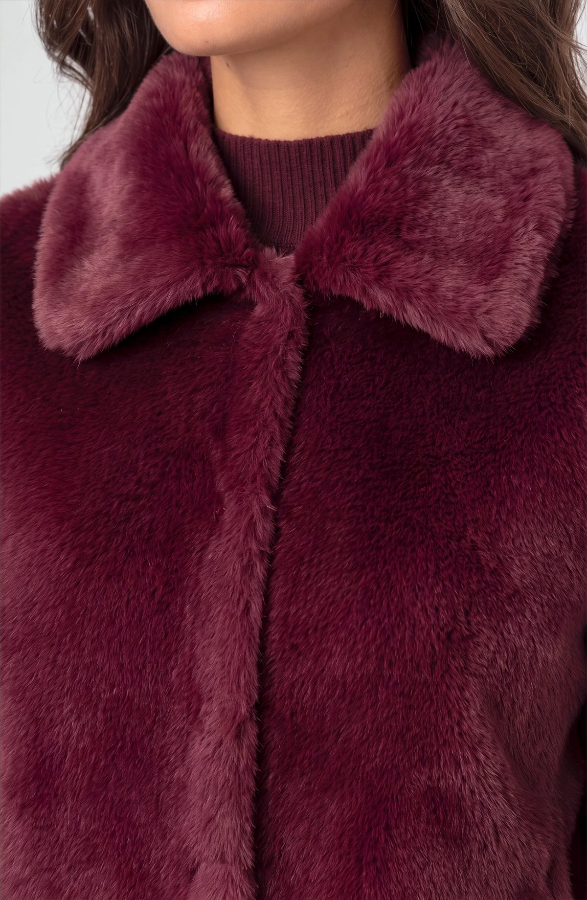 Liverpool Faux Fur Jacket in Dark Oxblood