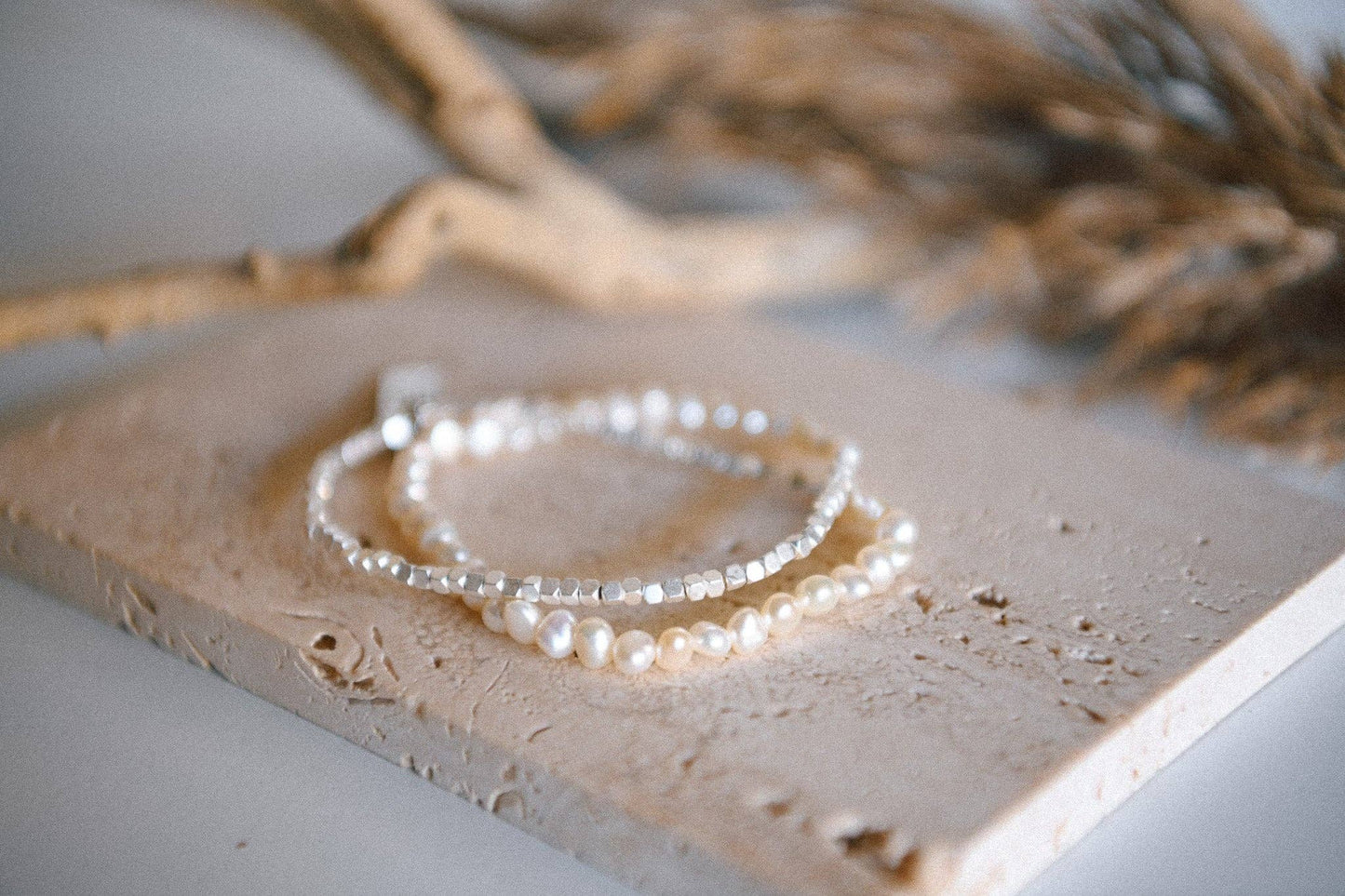 Gemstone Double Wrap Silver Beaded Bracelet