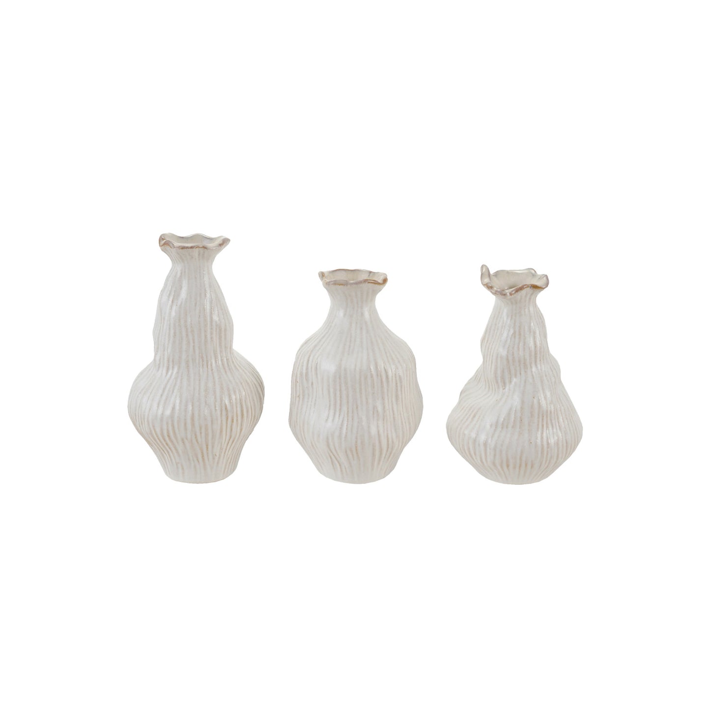 Textured Stoneware Organic Shaped Vase, White, 3 Styles (Each One Will Vary)