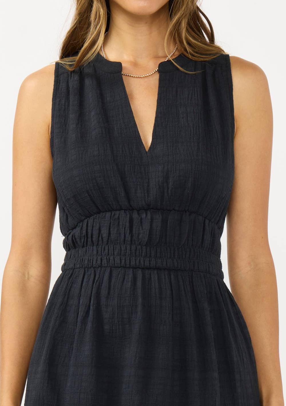 V-Split Neck Tiered Midi Dress with Pockets