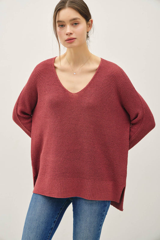 V-NECK DOLMAN SLEEVE SWEATER, 3 colors
