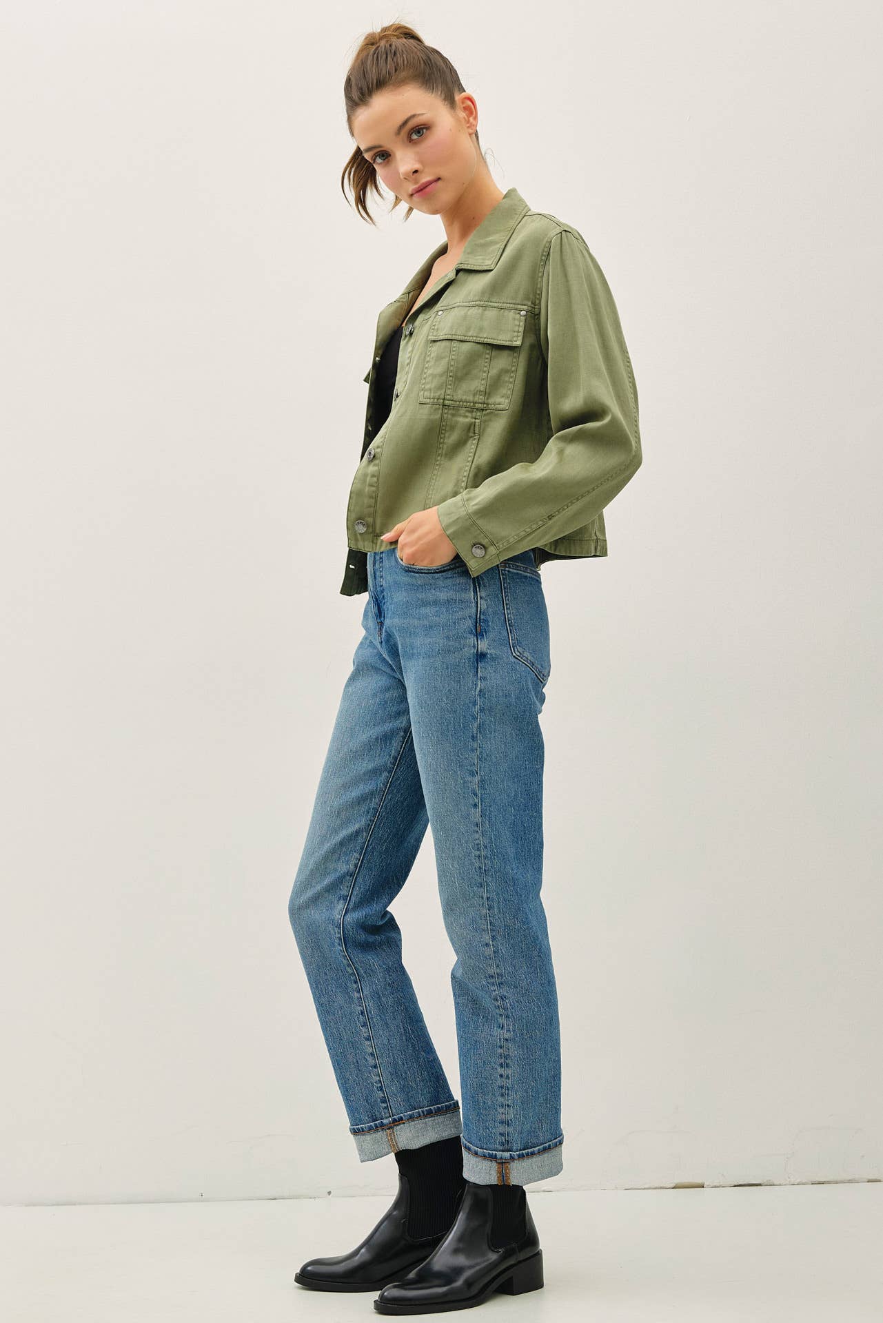 TENCEL BLEND BOXY CROPPED SHACKET
