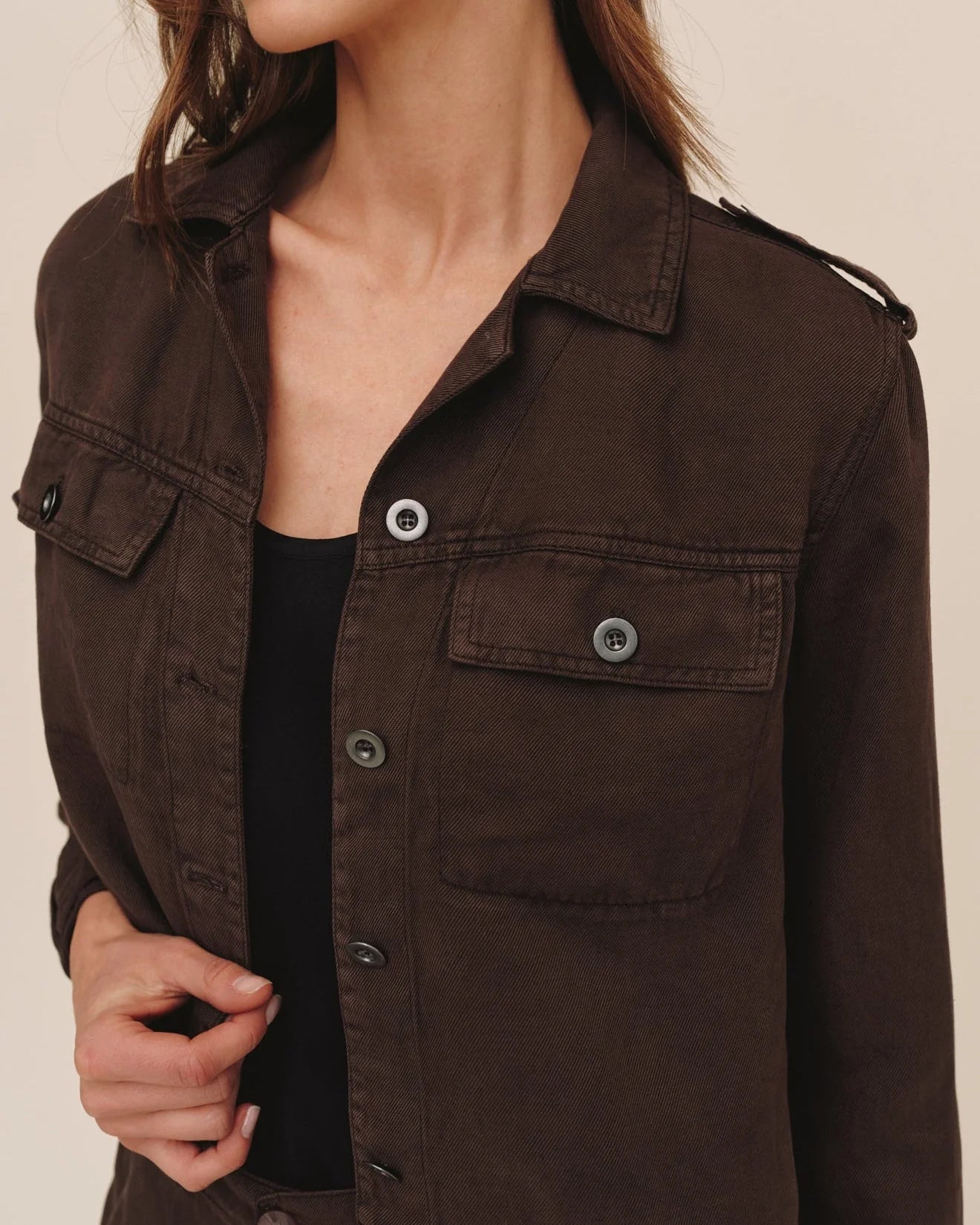 Bella Dahl Cropped Utility Jacket with Frayed Hem