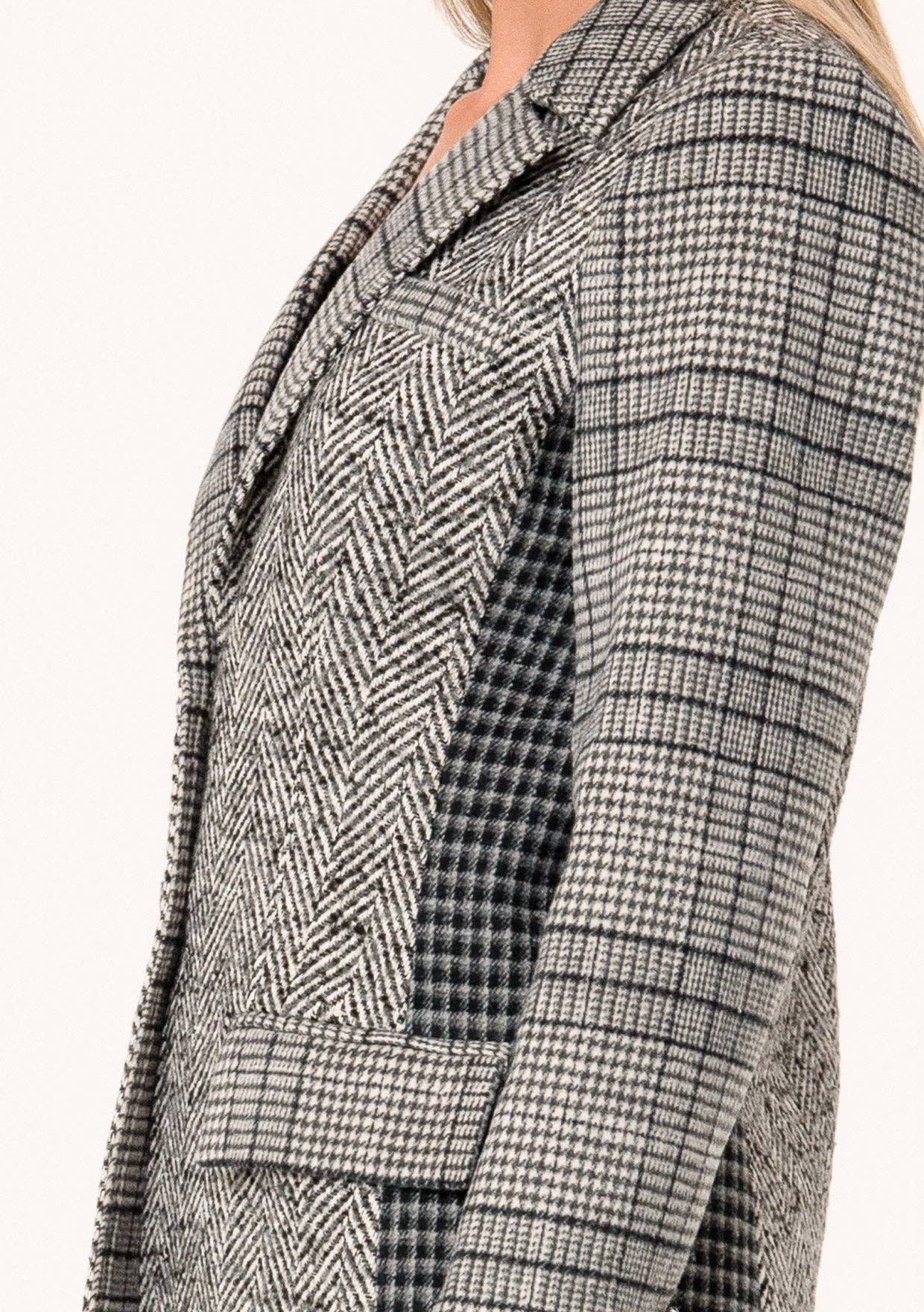 Lovestitch Plaid Patchwork Single-Breasted Blazer