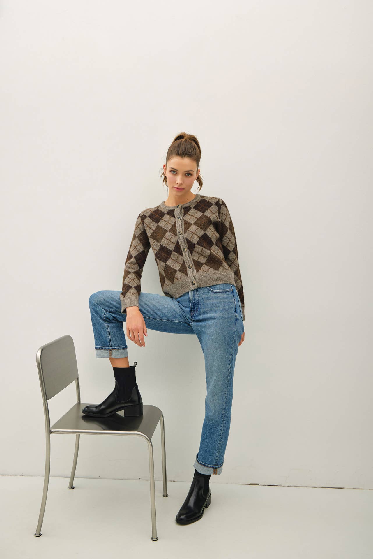 WOOL BLEND ARGYLE CARDIGAN