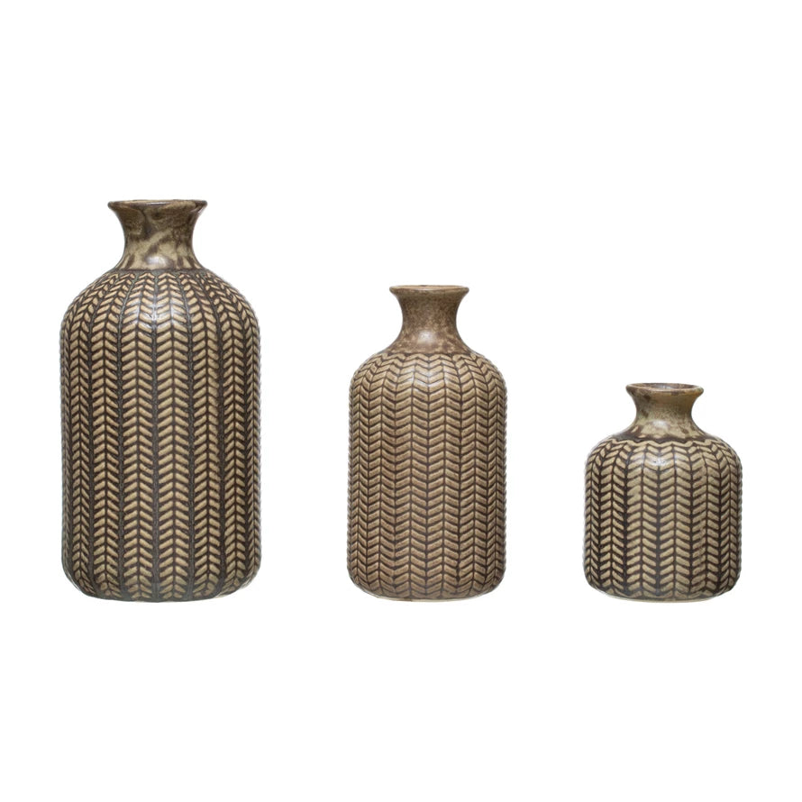Embossed Stoneware Textured Vases, 3 styles