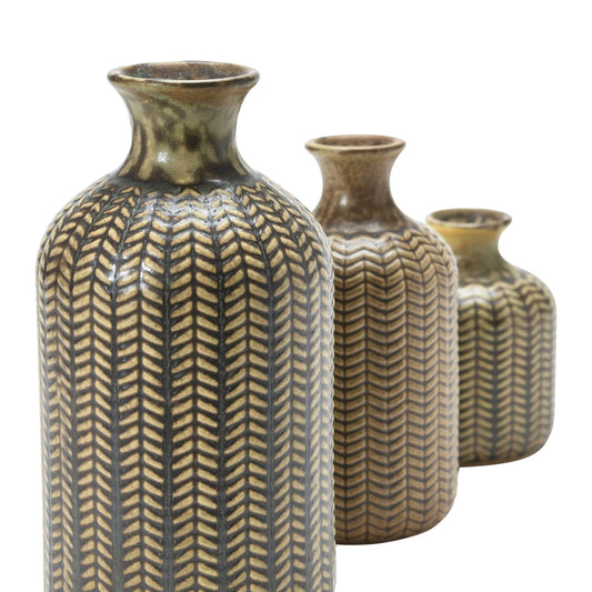 Embossed Stoneware Textured Vases, 3 styles