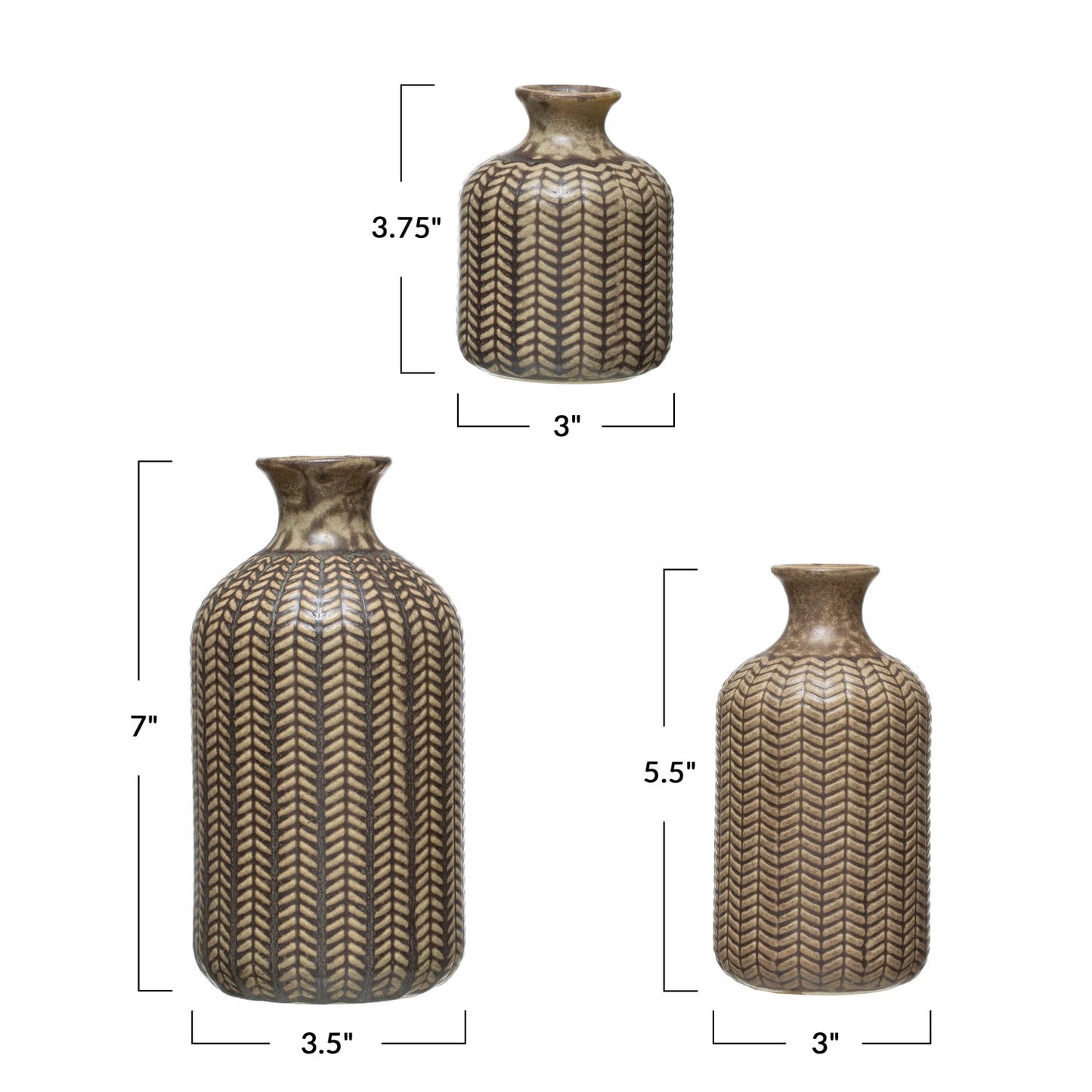 Embossed Stoneware Textured Vases, 3 styles