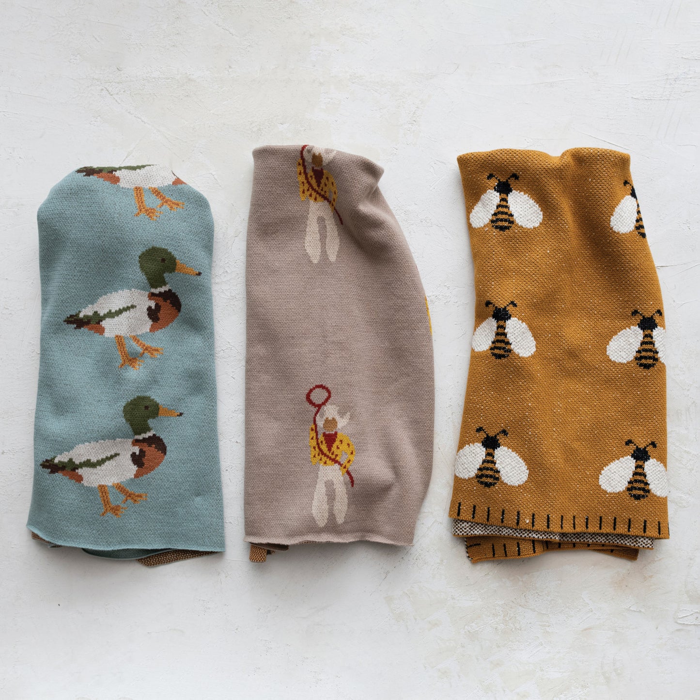 Cotton Knit Baby Blanket w/ Ducks, Multi Color