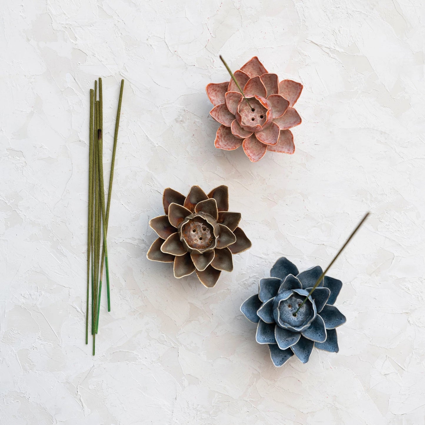 Handmade Stoneware Flower Incense Holder, Reactive Glaze, 3 Colors