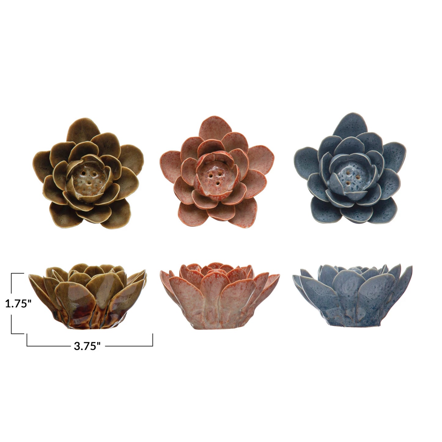 Handmade Stoneware Flower Incense Holder, Reactive Glaze, 3 Colors