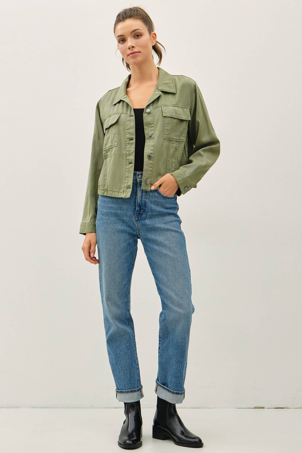 TENCEL BLEND BOXY CROPPED SHACKET
