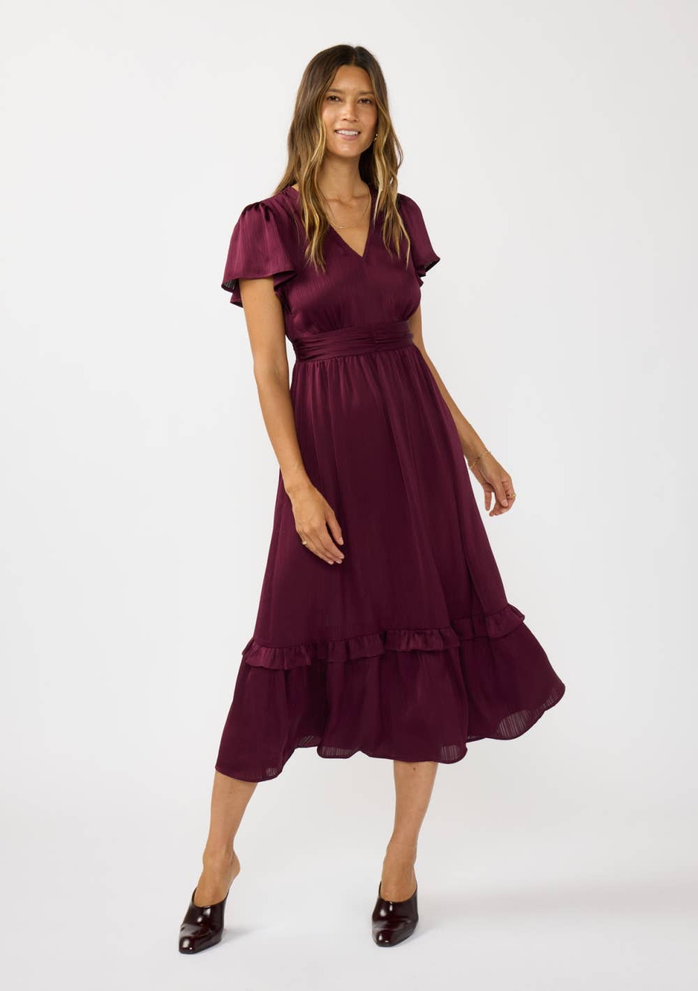 Lovestitch Flutter Sleeve V-Neck Midi Dress
