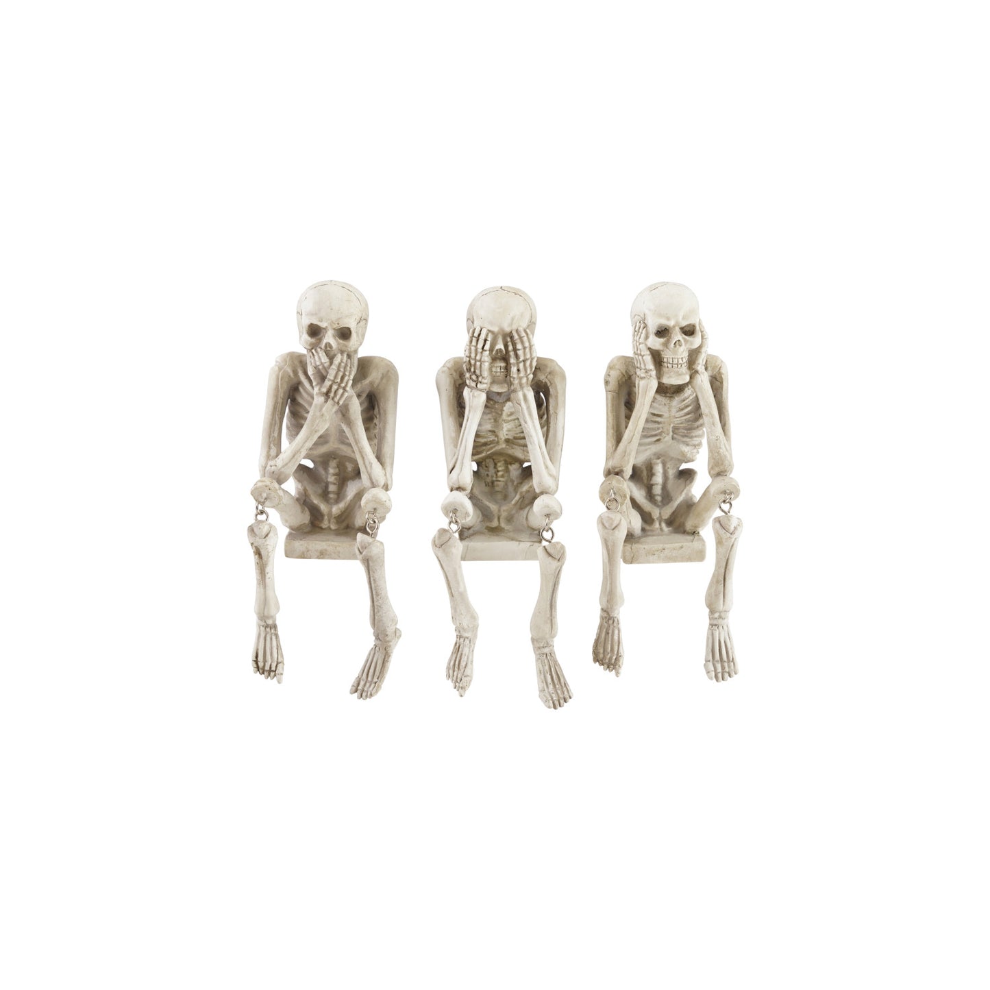 Resin See/Hear/Speak No Evil Skeleton Shelf Sitter, Bone Finish, 3 Styles