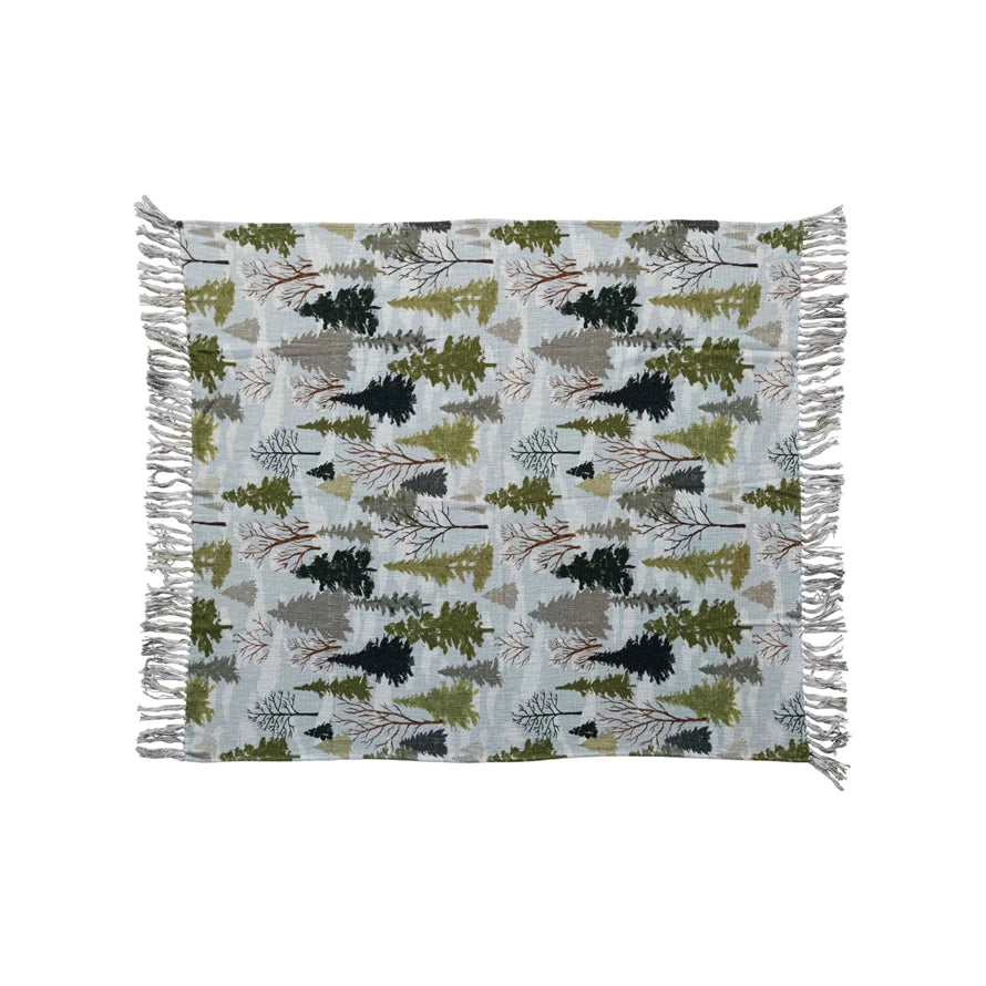 Holiday Cotton Slub Tree Printed Throw