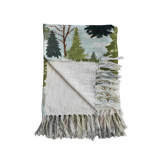 Holiday Cotton Slub Tree Printed Throw