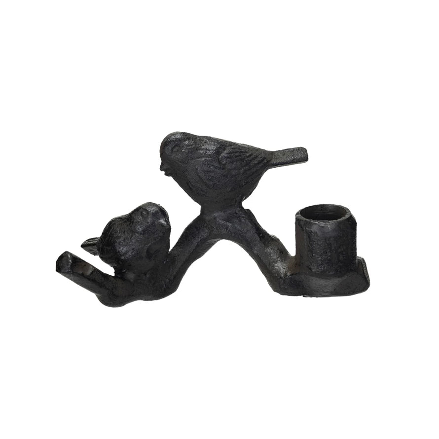 Cast Iron Taper Holder w/ Birds on Branch, 2 sizes