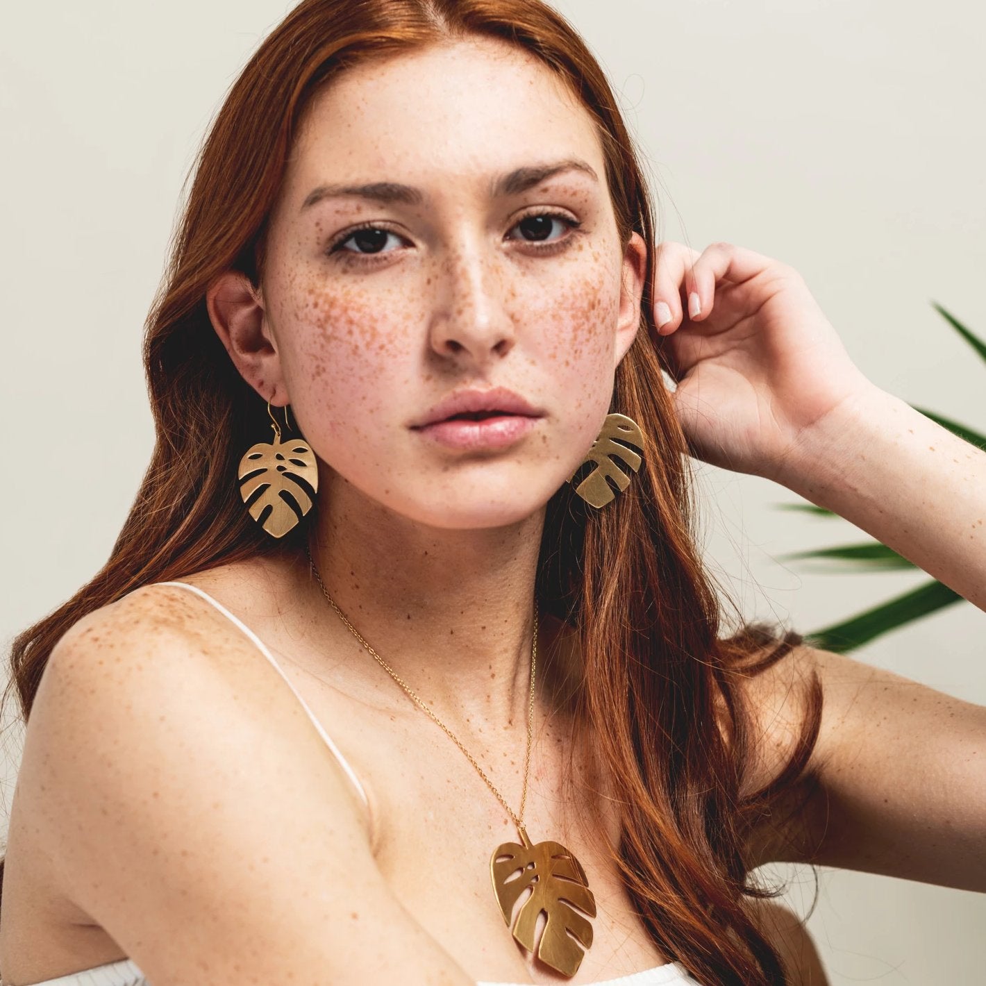 Monstera Leaf Brass Necklace