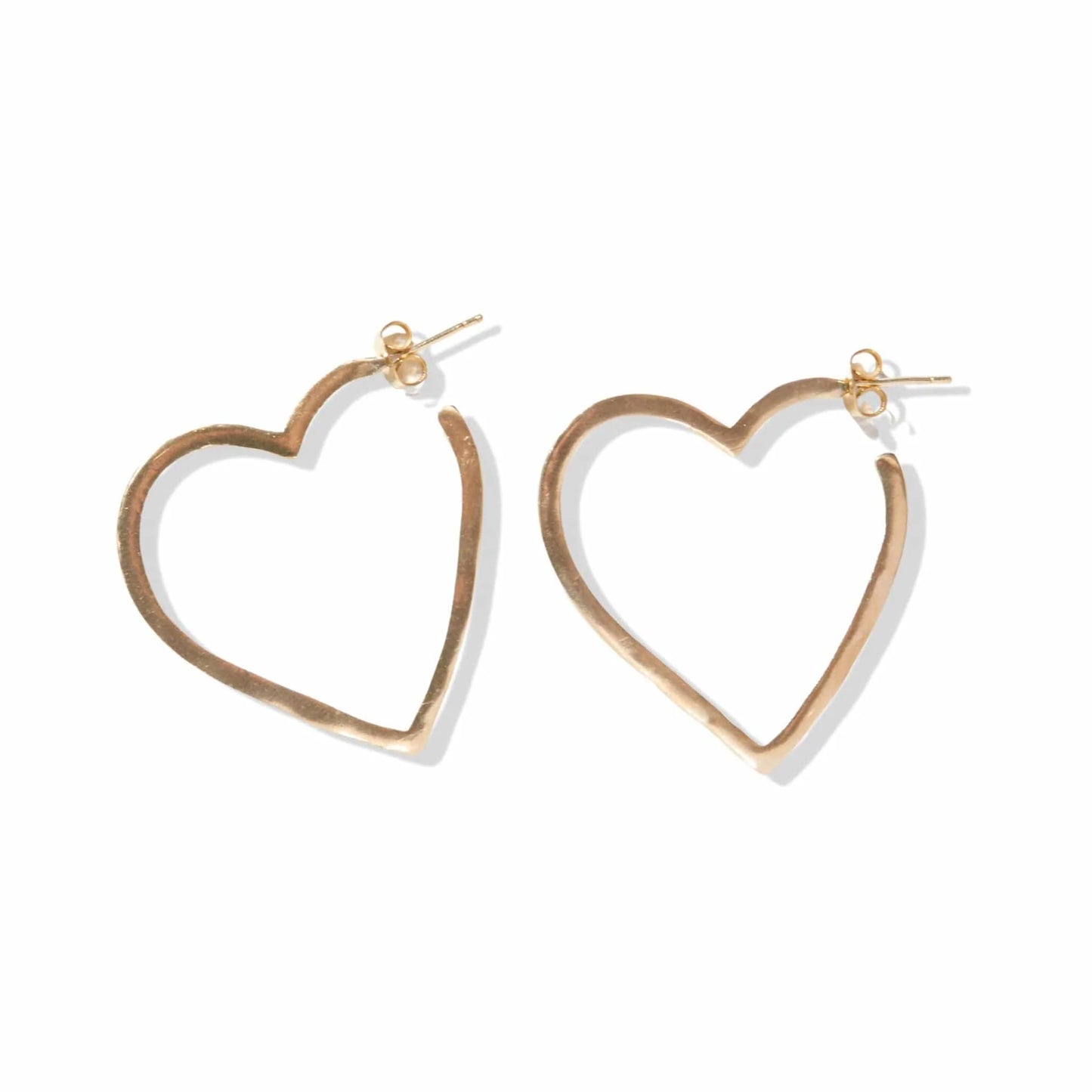 Brass Flat Heart Hoop Earrings