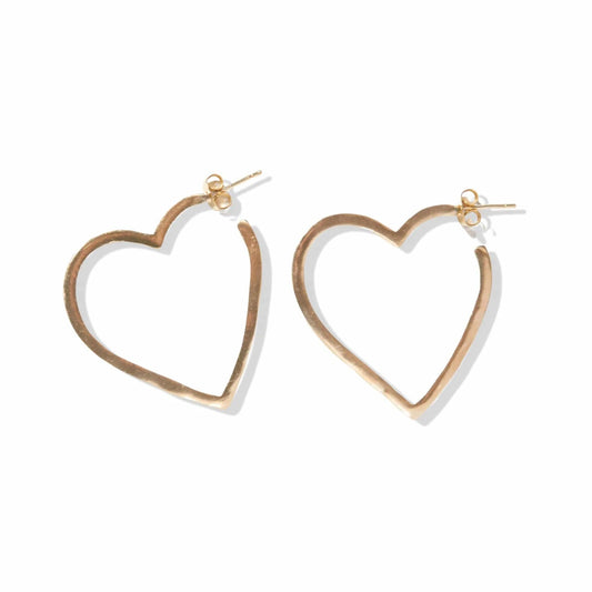 Brass Flat Heart Hoop Earrings