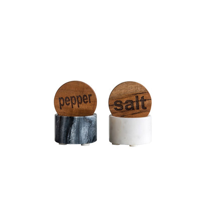2 1/2" Marble Salt and Pepper Pots with Wood Lid