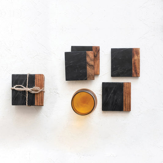 Marble & Acacia Coasters