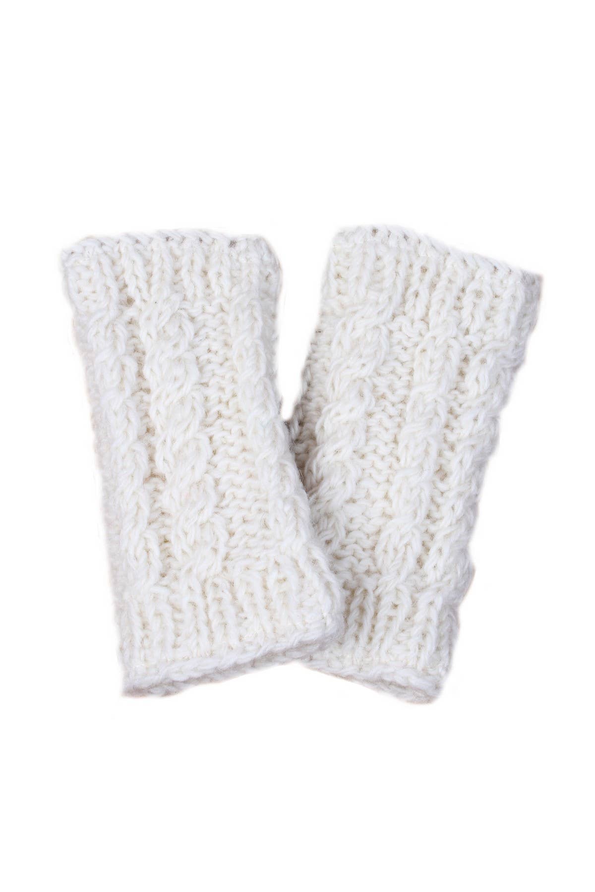Cable Knit Fleece Lined Wool Fingerless Gloves