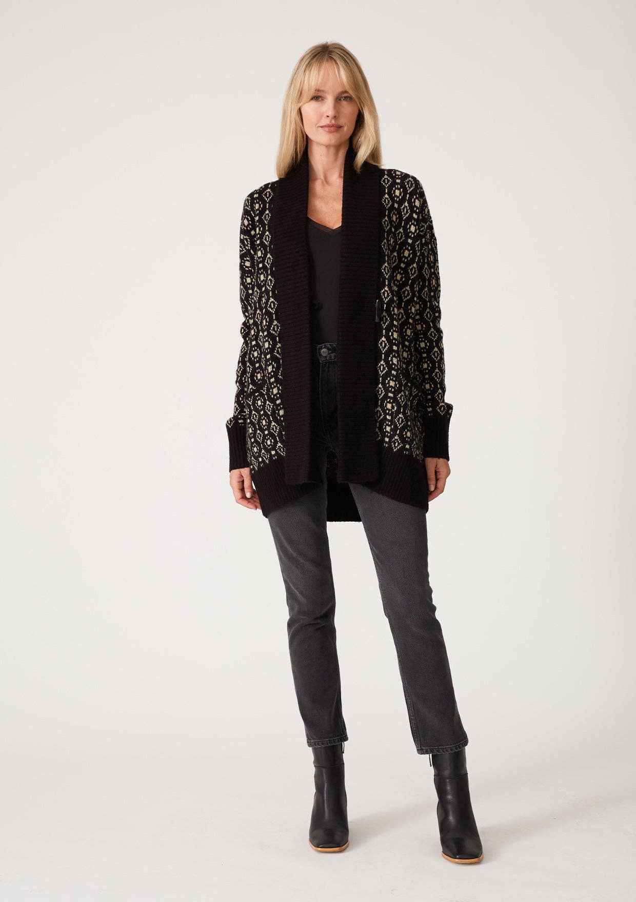 Lovestitch Geo Jacquard Long Sleeve Cardigan