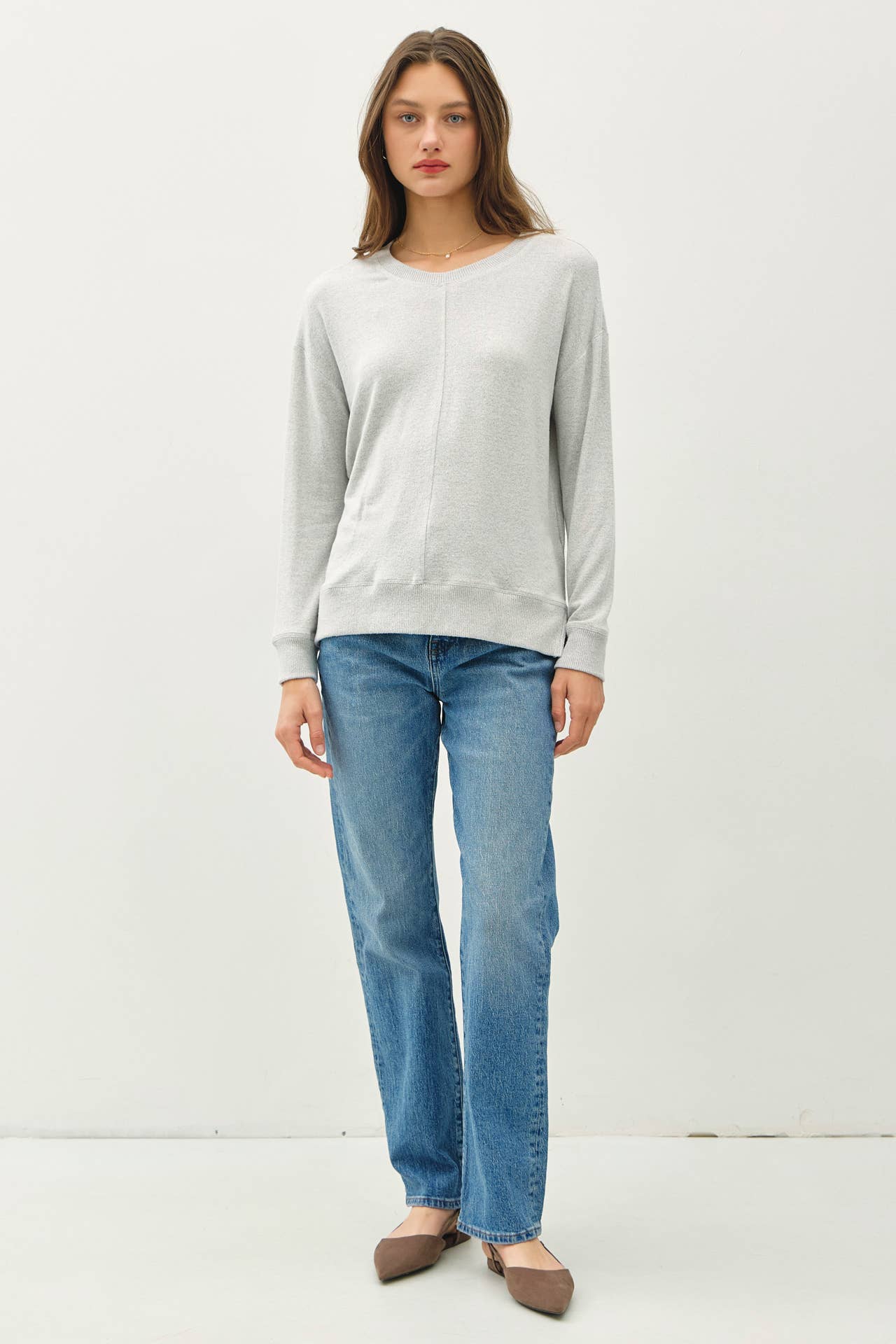 ROUND NECK HACCI BRUSHED PULLOVER KNIT TOP