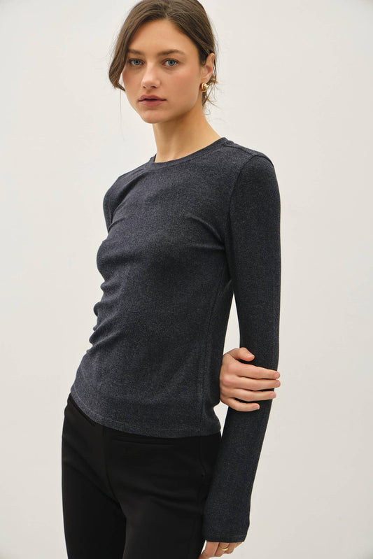 RIBBED CREWNECK LONGSLEEVE BASIC TOP