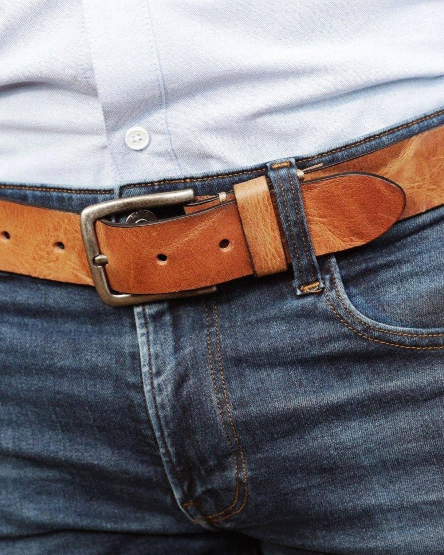 Dani | Silver Buckle Classic Casual Rugged Leather Belt