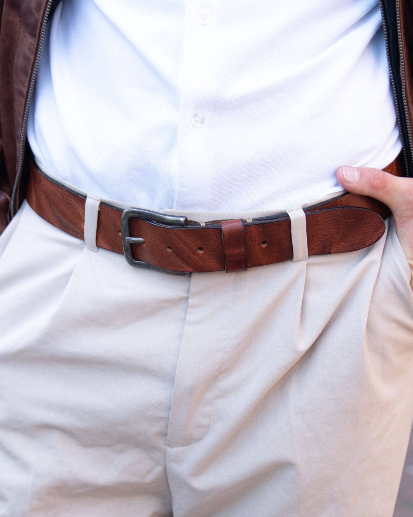 Dani | Silver Buckle Classic Casual Rugged Leather Belt