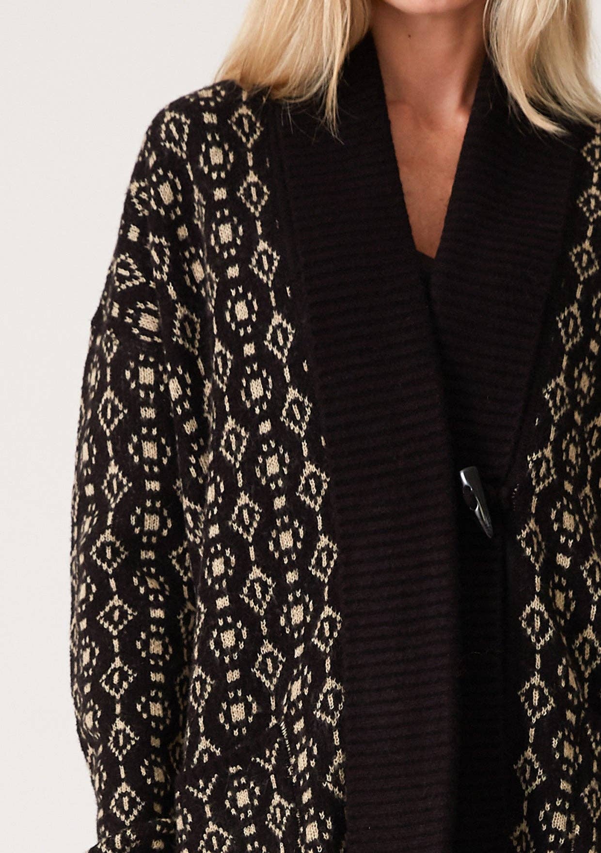 Lovestitch Geo Jacquard Long Sleeve Cardigan