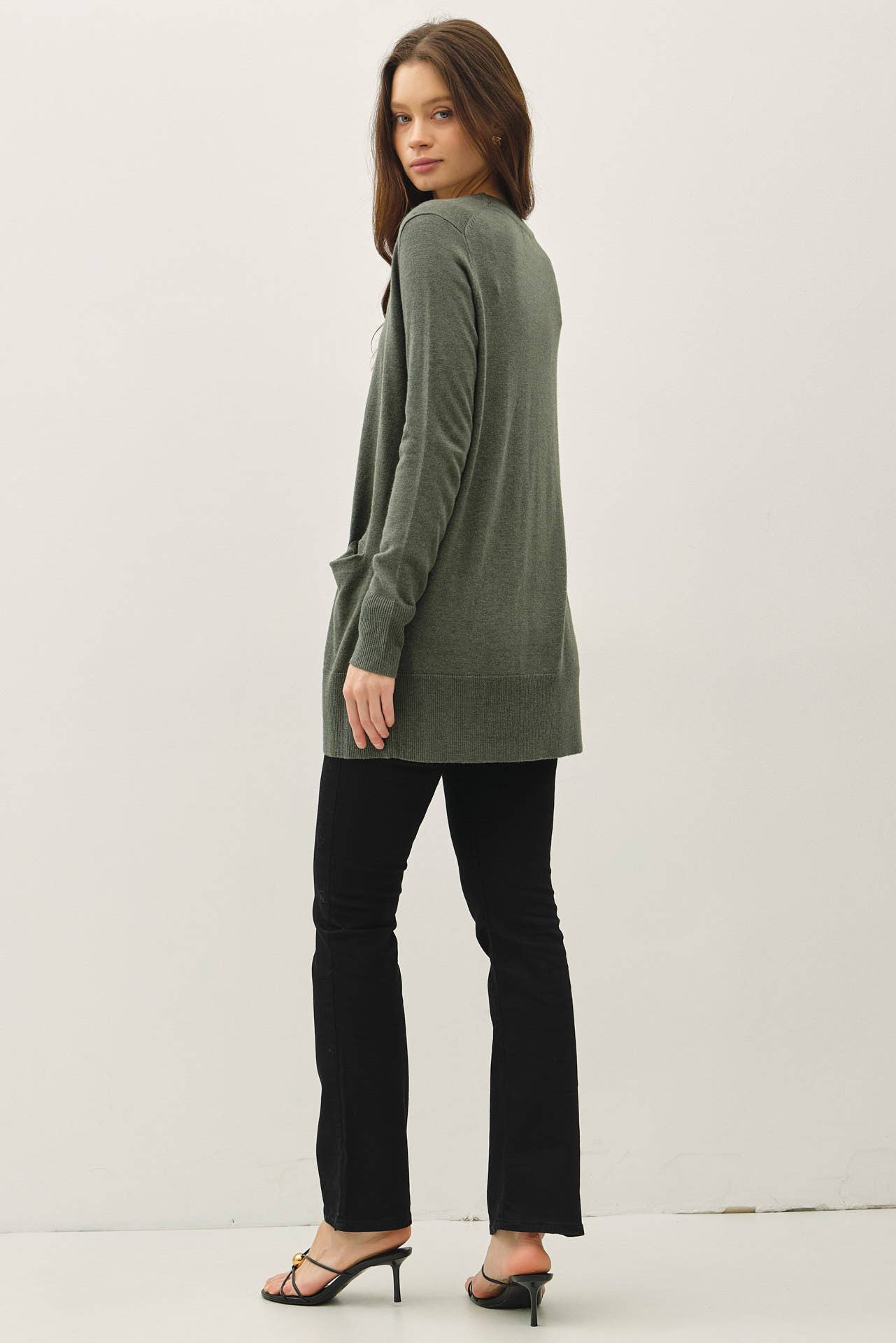 WOOL BLENDED BASIC OPEN LONG CARDIGAN